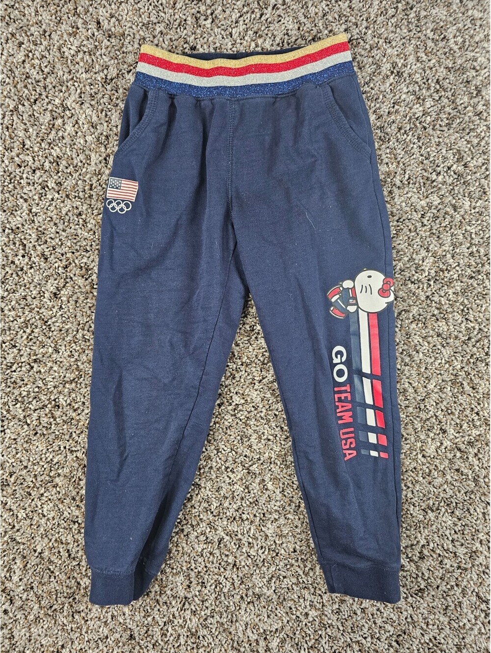 Hello Kitty Joggers Girls Sz S Red White Blue Go Team USA Pant Flag Patriotic